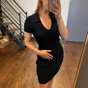 Abercrombie & Fitch Ribbed Knit Short Sleeve Polo Dress w/ Collar Black Sz Small